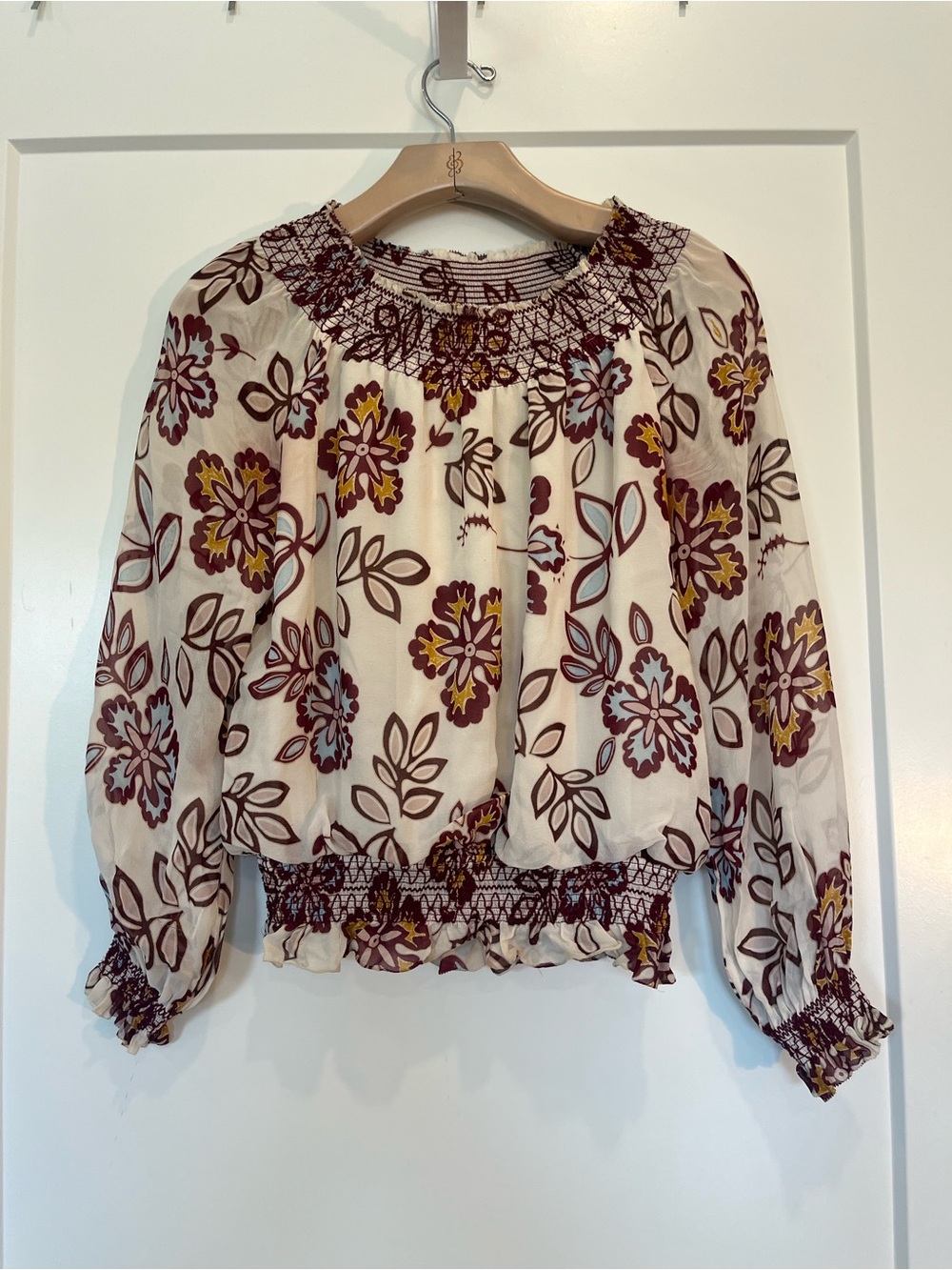 Tory Burch floral off the shoulder smocked boho preppy garden truffle top sz XS - Picture 2 of 12
